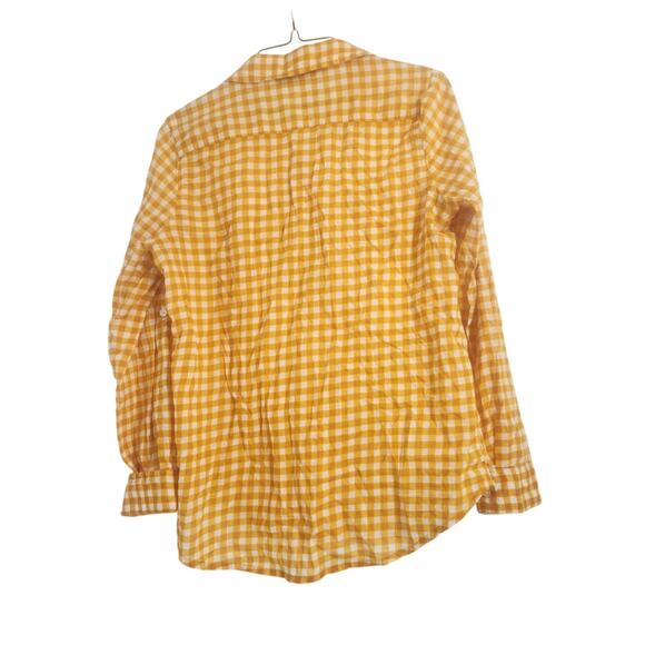 Old Navy Yellow Gingham Plaid Long Sleeve Button Down Top Womens Size Medium M - Picture 2 of 3